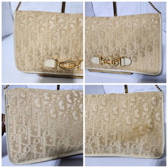 Authentic Christian Dior Vintage Trotter Canvas Chain Shoulder Bag Beige/Cream - Picture 10 of 14